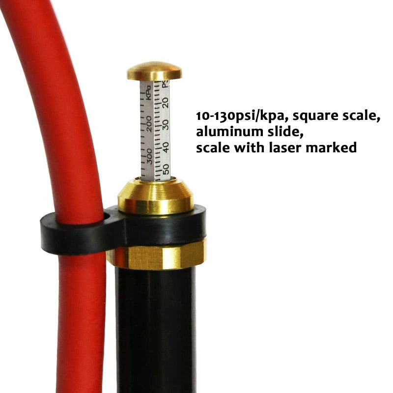 MEASUREMAN Heavy Duty Bayonet Style Tire Inflator, Aluminum Body, 20" Red Hose, Clip On Air Chuck, Aluminum Slide, Range 10-130psi/kpa - Image 2